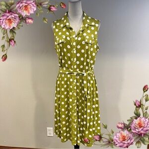 Green Polka Dot Sleeveless button down stretchy midi‎ Dress size 12